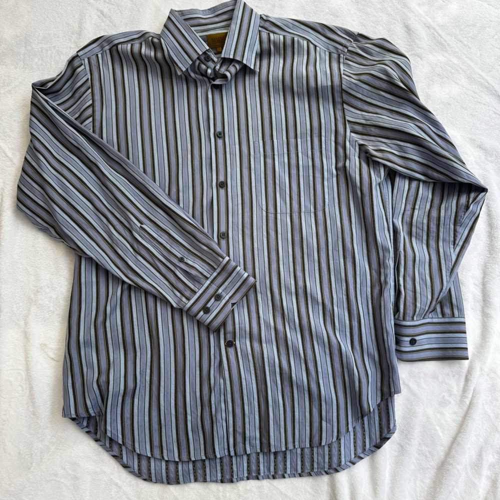 Robert Talbott Men's (L) Dress Shirt Multi-Color Striped 100% Cotton Button-Up‎